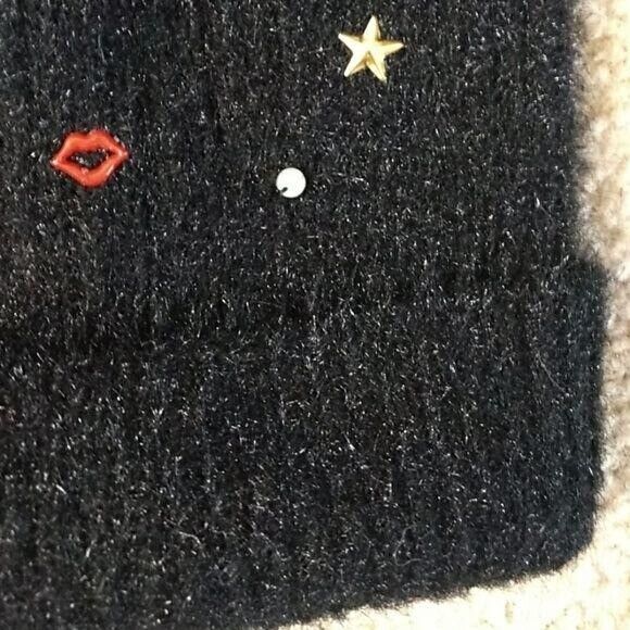 **Sale** Betsey Johnson black beanie w bead accents - Picture 3 of 4